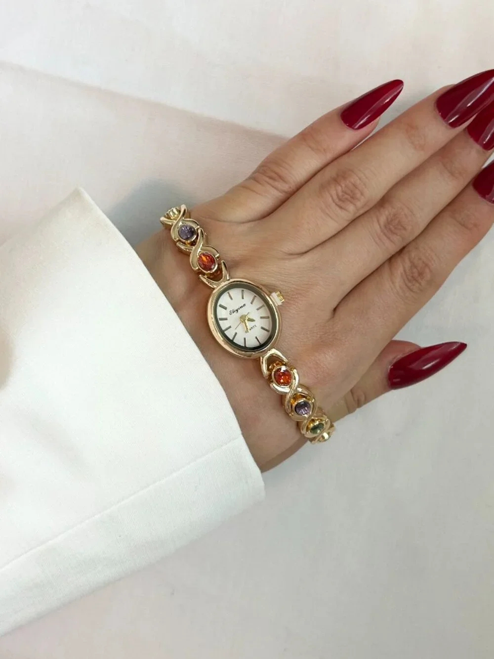 Vintage Inspired Luxury Gold Tone Tourmaline Watch